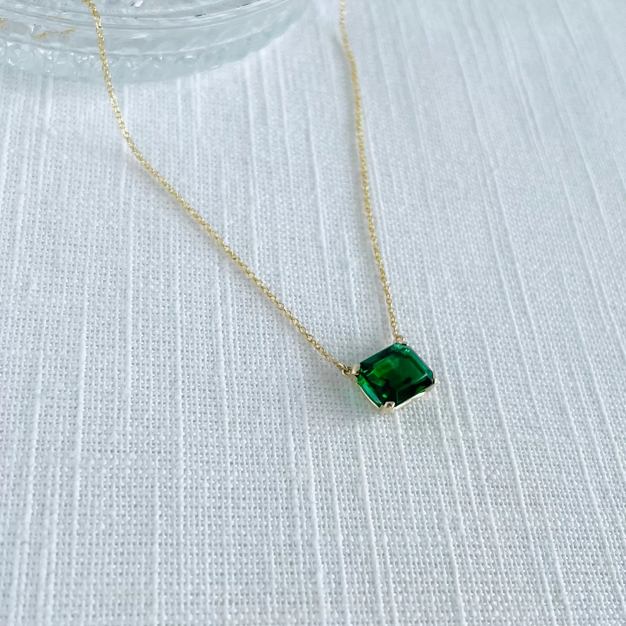 10K Forthright Emerald Cut Synthetic Emerald Necklace