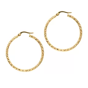 10K Gold Round Diamond Cut Hoop Earring