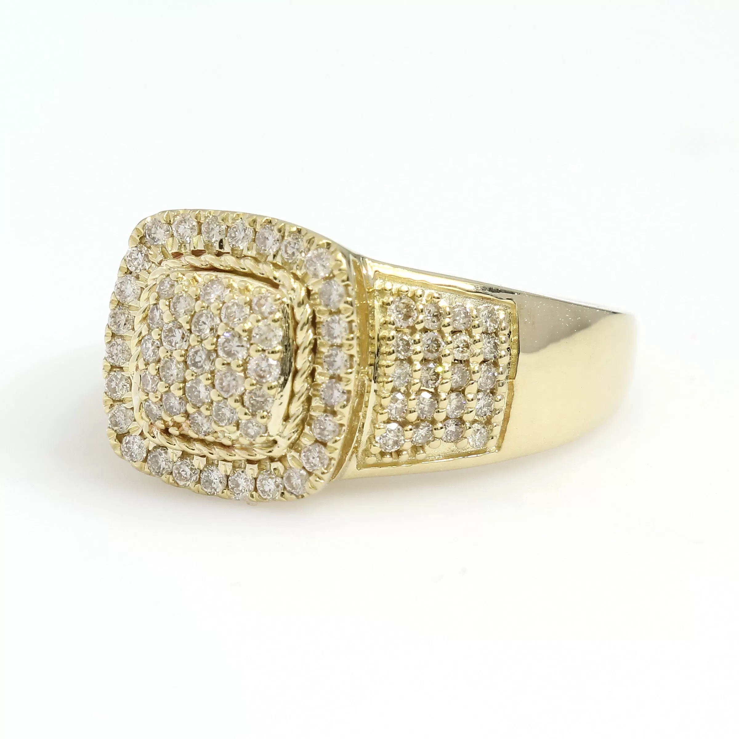 10K Yellow Gold Square Cluster Ring 1.15 Ctw