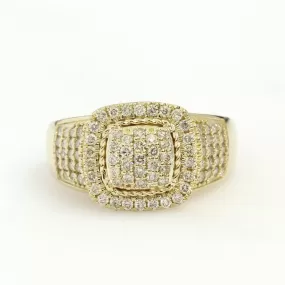 10K Yellow Gold Square Cluster Ring 1.15 Ctw