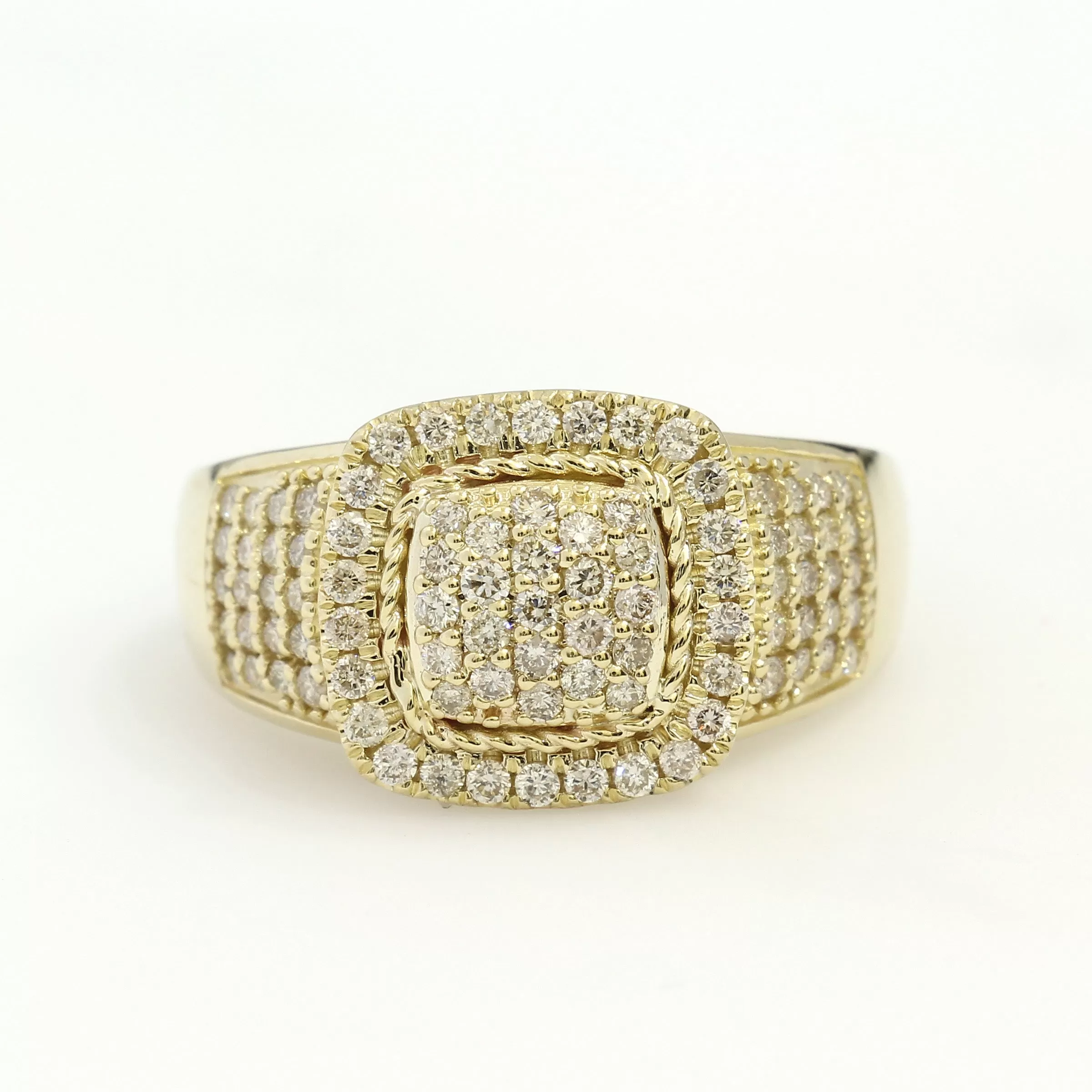 10K Yellow Gold Square Cluster Ring 1.15 Ctw