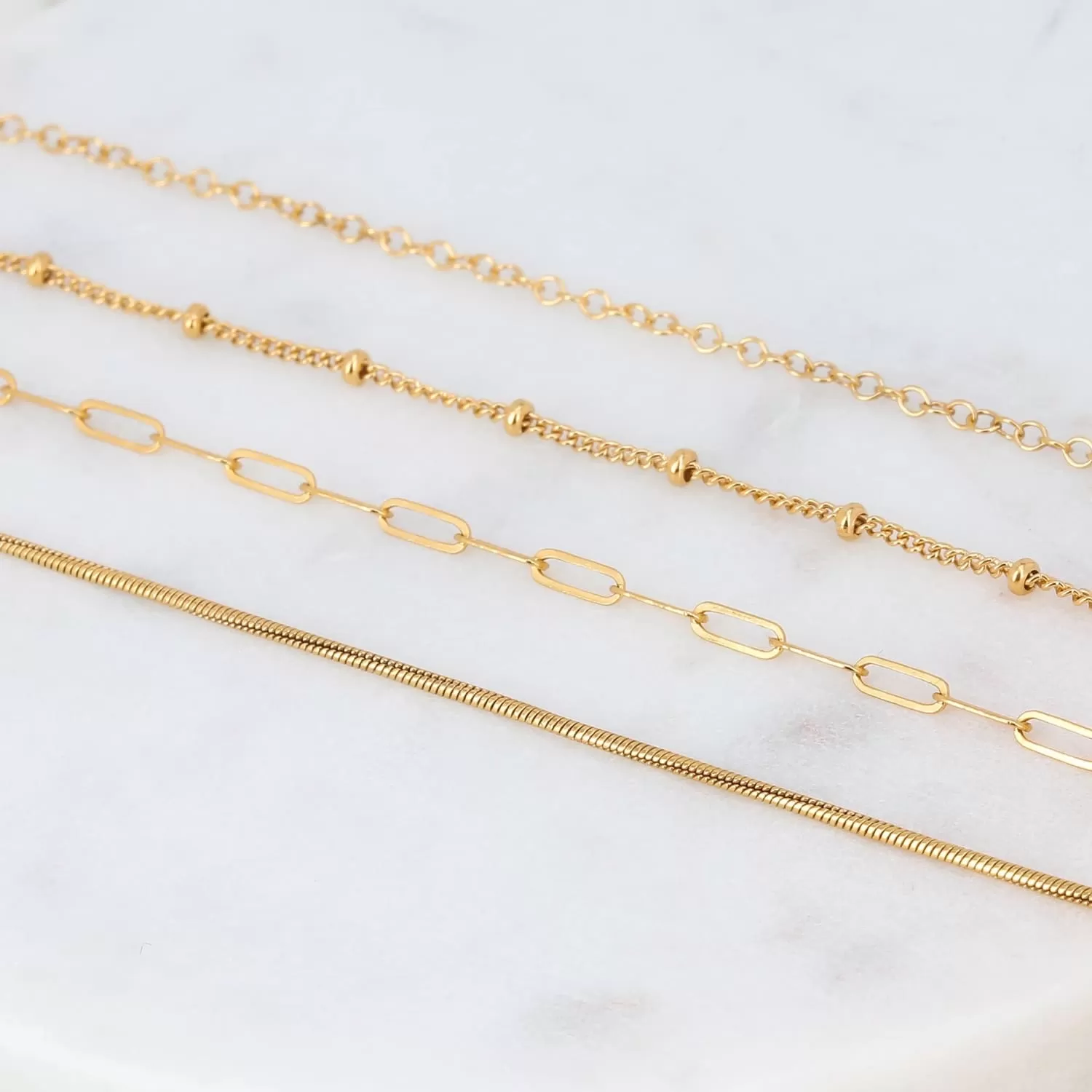 14k Layering Chains, Gold Filled Necklace, Paperclip, Cable, Snake, or Beaded Satellite Chain, Tarnish Free & Hypoallergenic, Chain Only