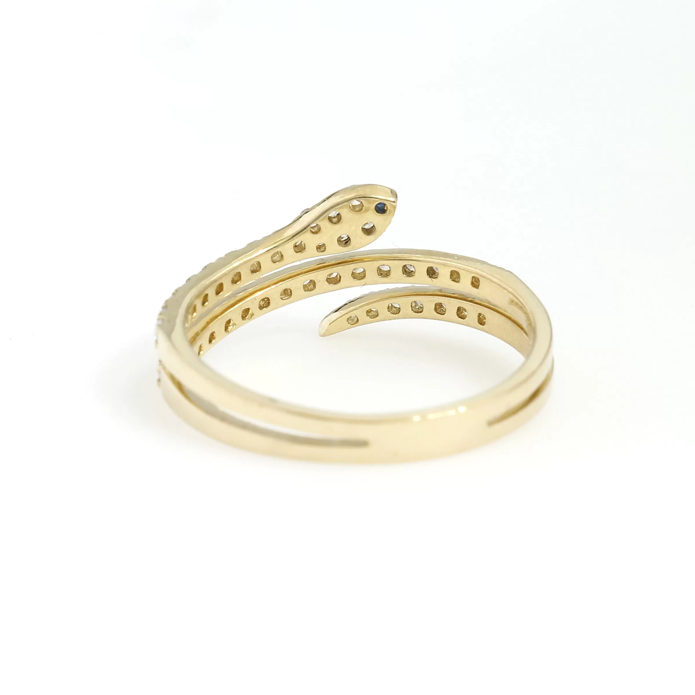 14K Yellow Gold Coiled Snake Ring 0.32 Ctw