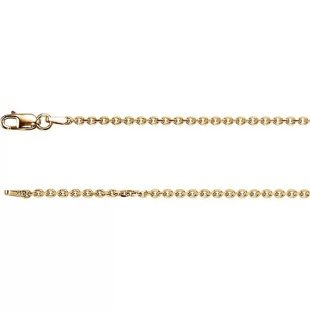 14K Yellow Gold Diamond Cut Cable Chain, 18 inches Long 1.75 mm CH125G