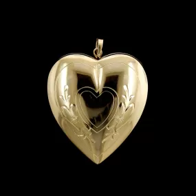 14K Yellow Gold Estate Engraved Heart Locket