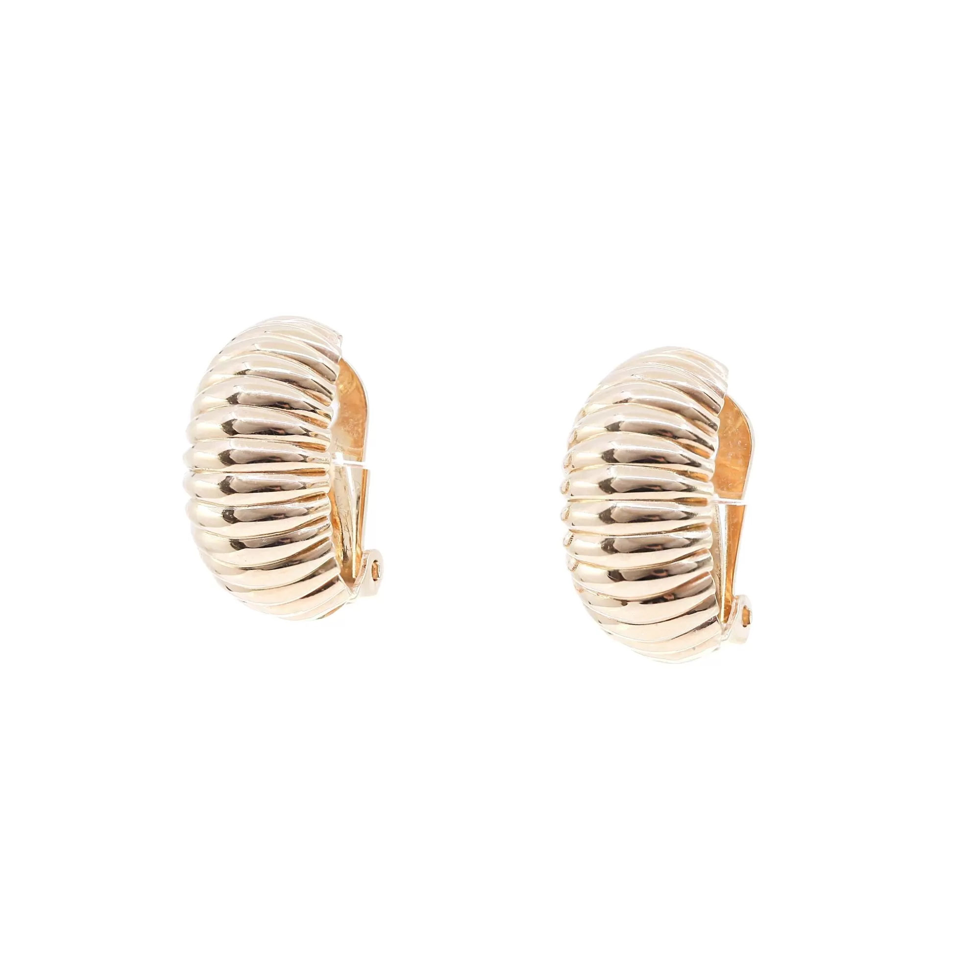 14K YELLOW GOLD RIBBED HALF HOOP CLIP EARRINGS