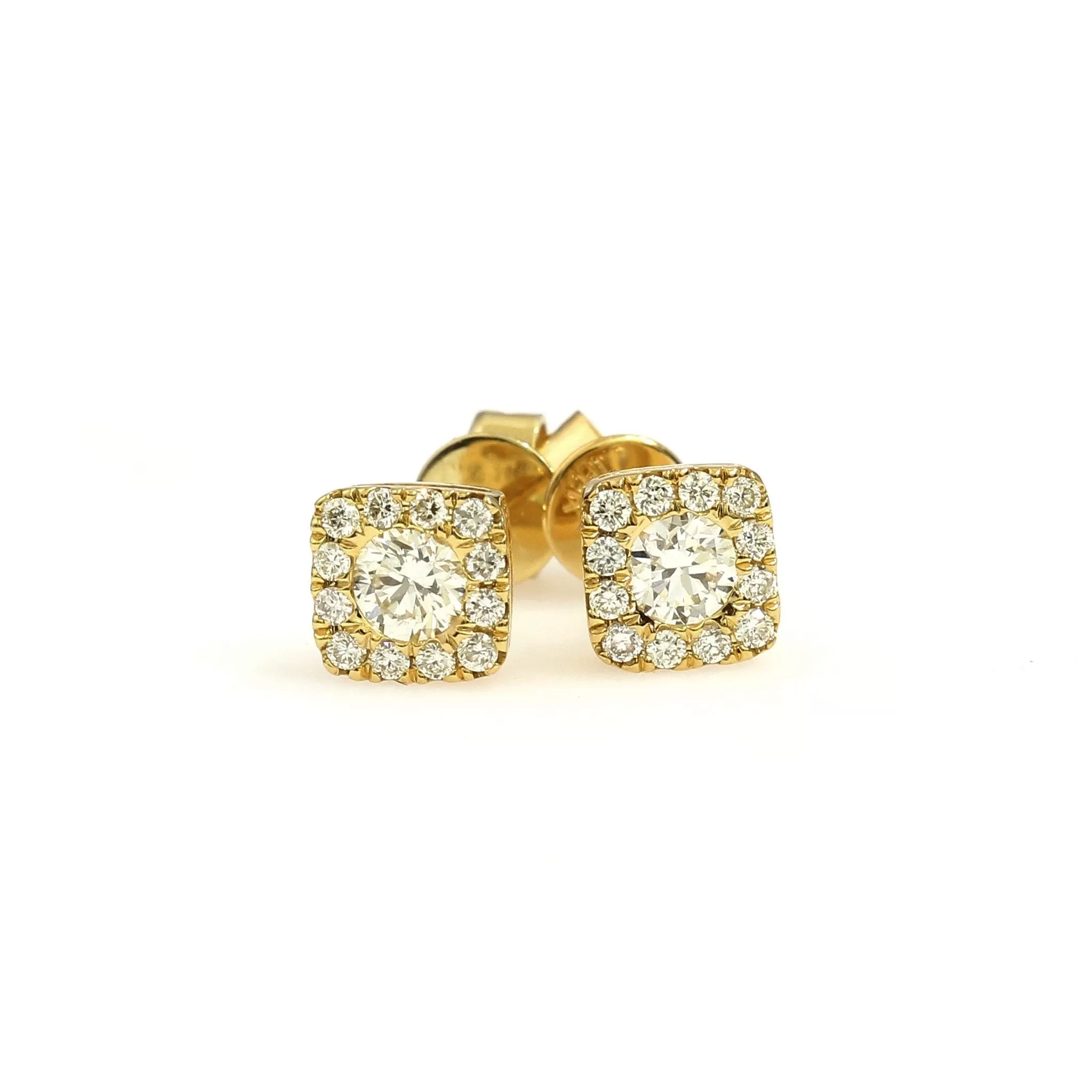 14K Yellow Gold Square Halo Earrings 0.44 Ctw