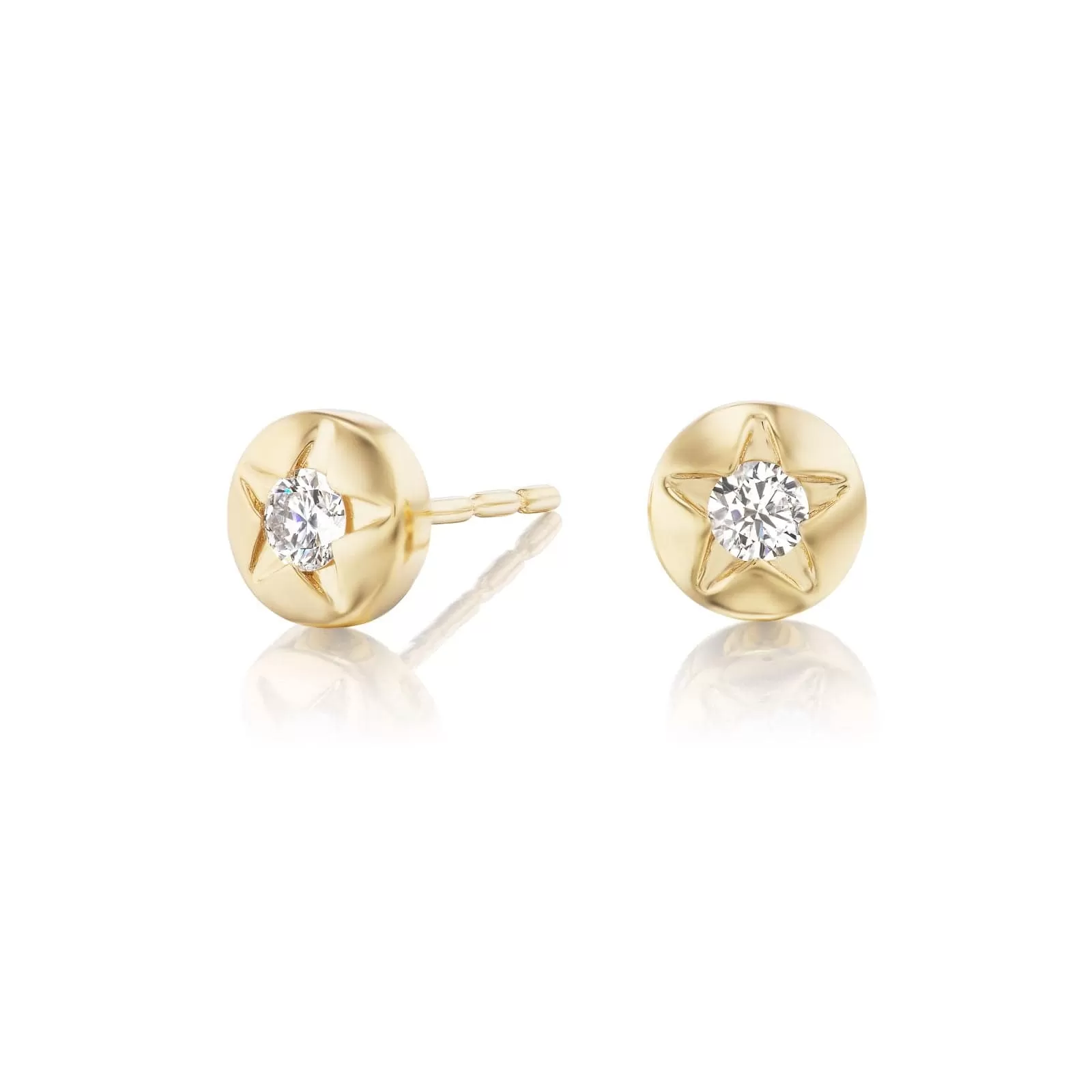 18K Yellow Gold Diamond Star Studs