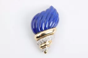 18k Yellow Gold Lapis Lazuli 0.33tcw Diamond Shell Brooch (15.14g.)