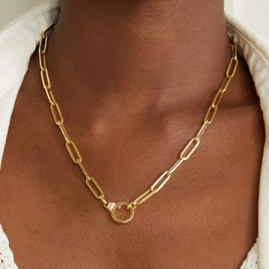 18K Yellow Gold Paperclip Diamond Chain Necklace