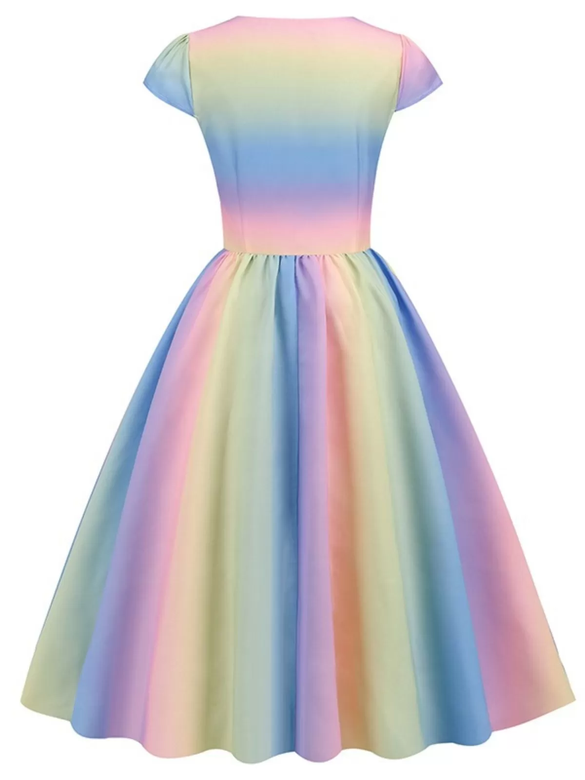 1950s Rainbow Gradient Sweetheart Cap Sleeved Dress