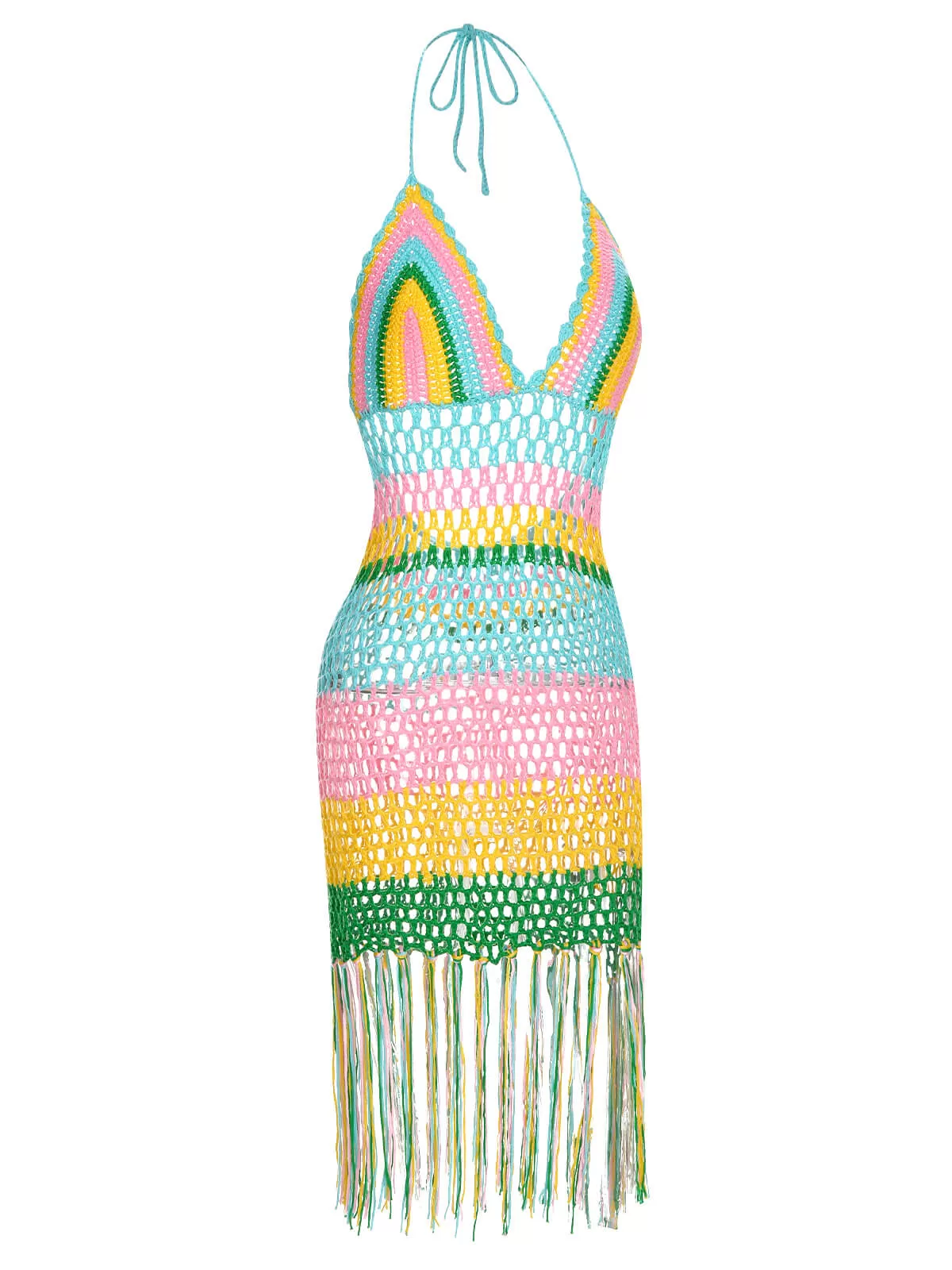 1960s Handmade Crochet Tassel Halter Cover-Up