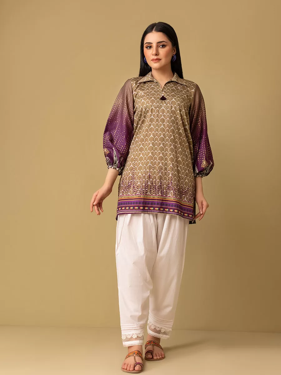 1pc - Stitched Basic Printed Cotton Silk Shirt