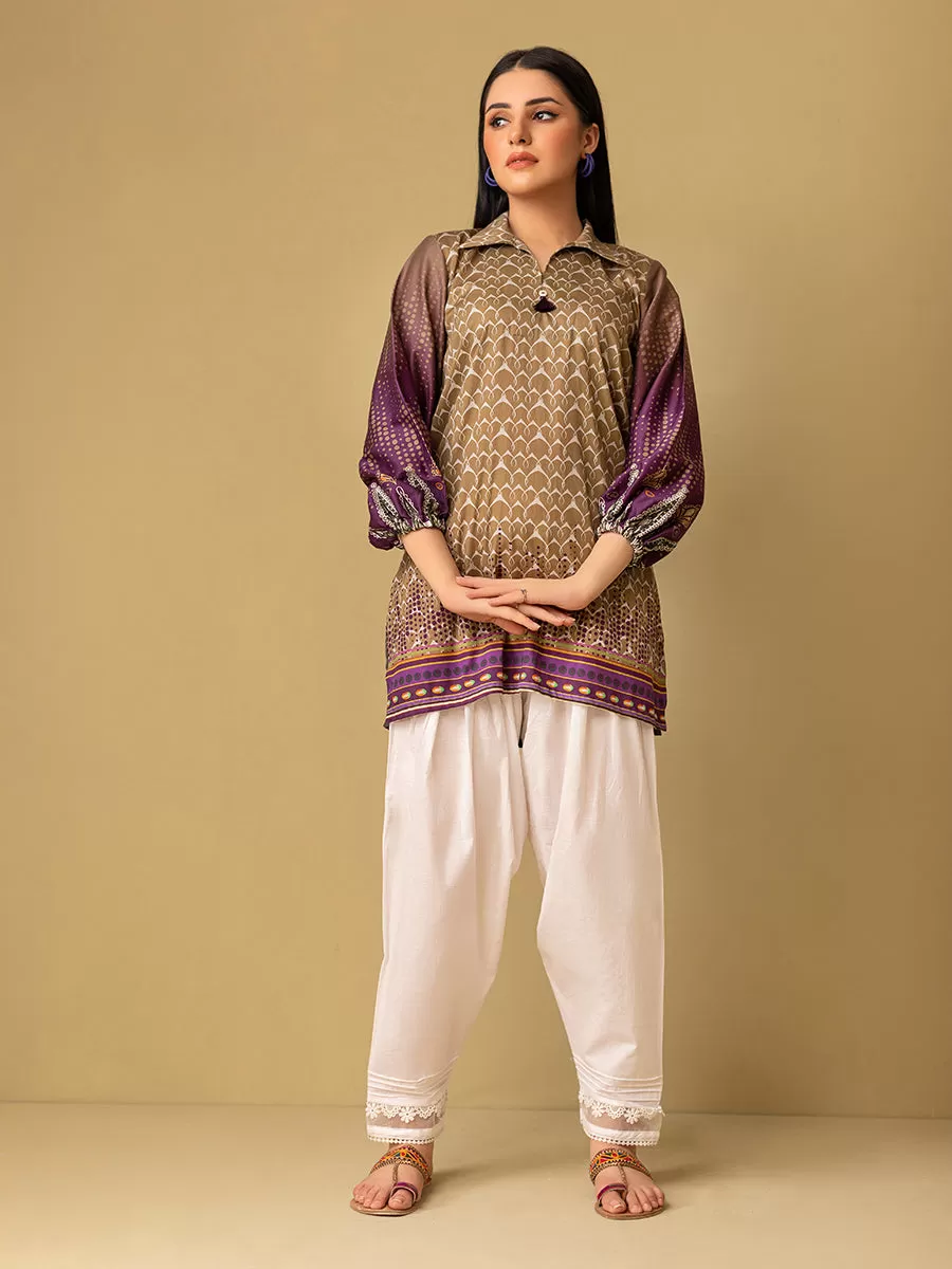 1pc - Stitched Basic Printed Cotton Silk Shirt