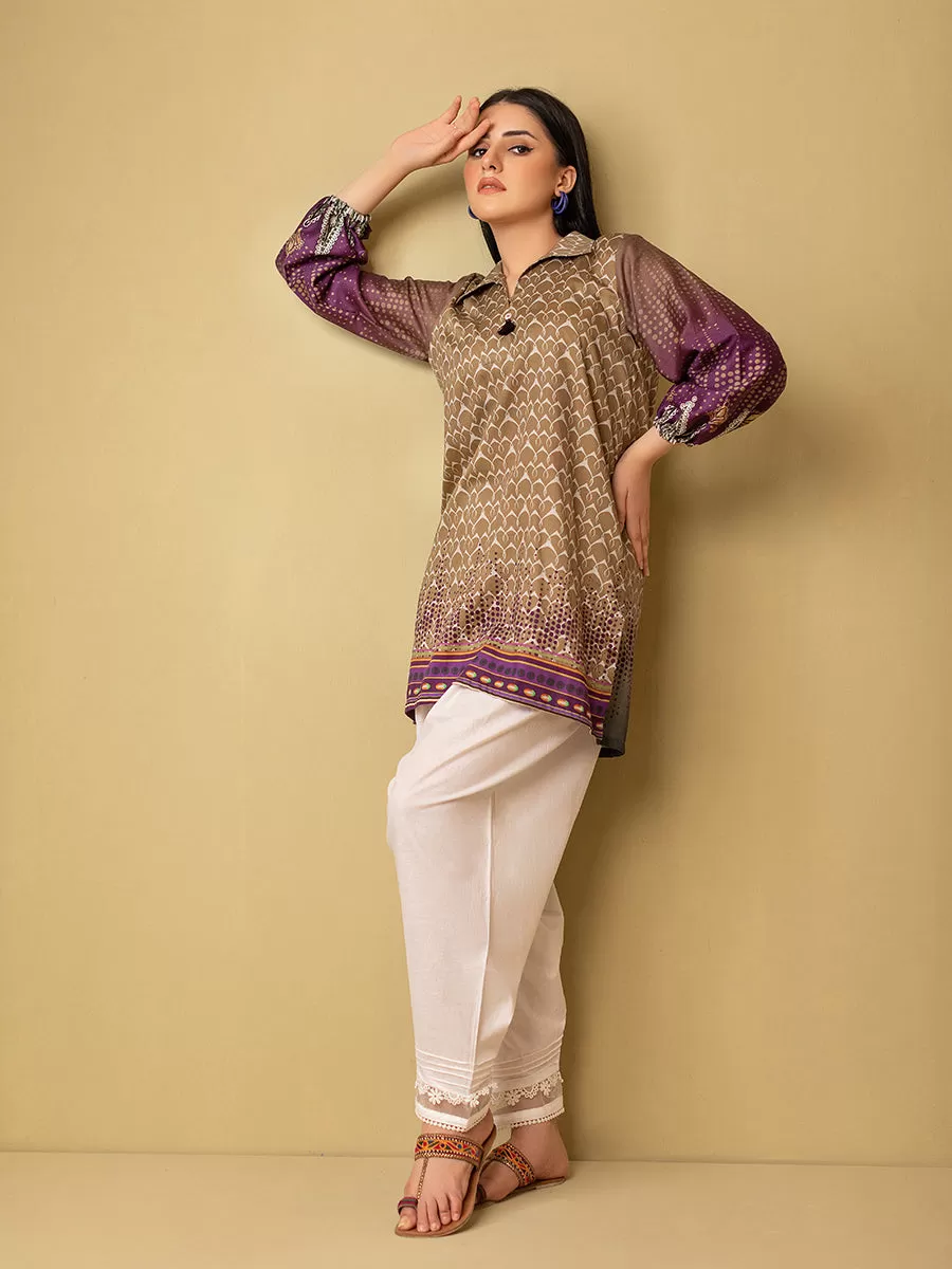 1pc - Stitched Basic Printed Cotton Silk Shirt