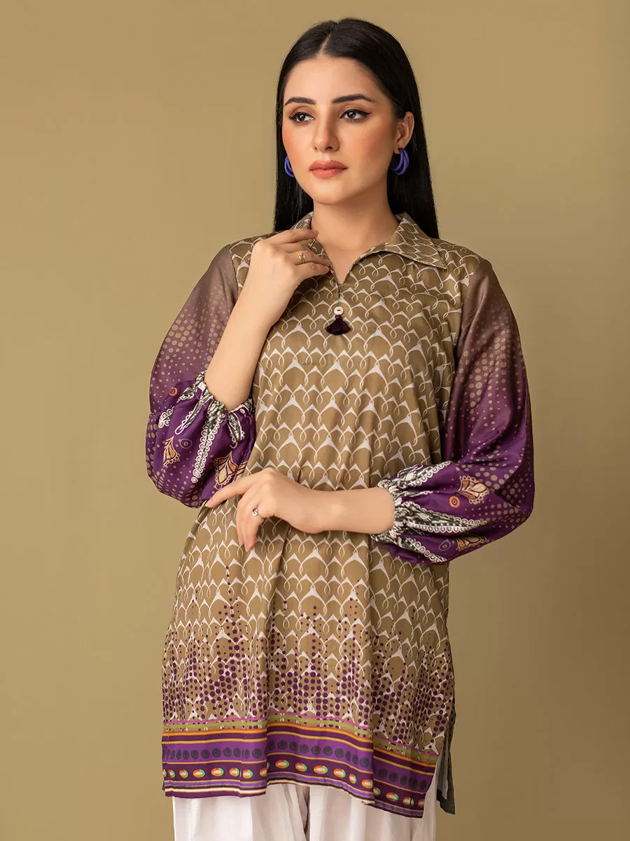 1pc - Stitched Basic Printed Cotton Silk Shirt