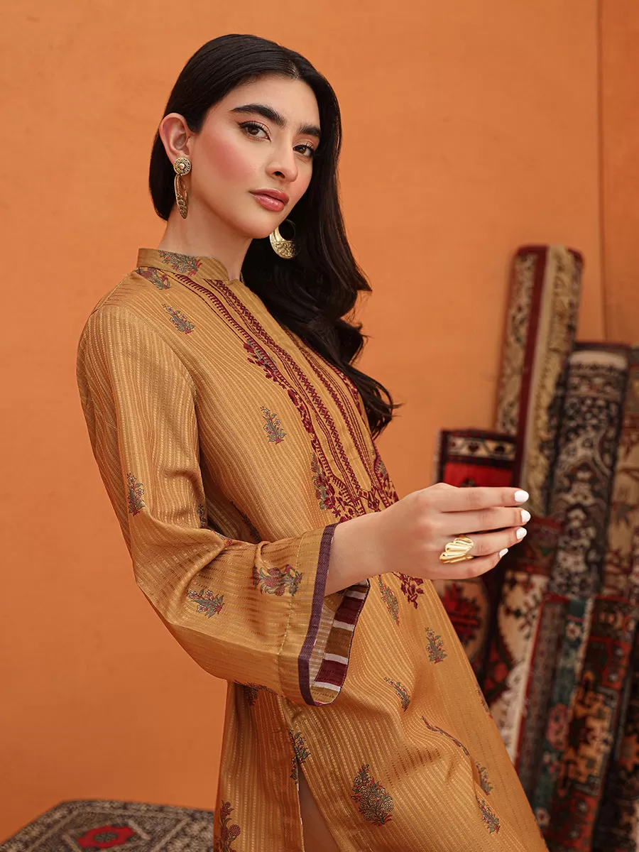 1pc - Stitched Basic Printed Embroidered Lawn Silk Shirt