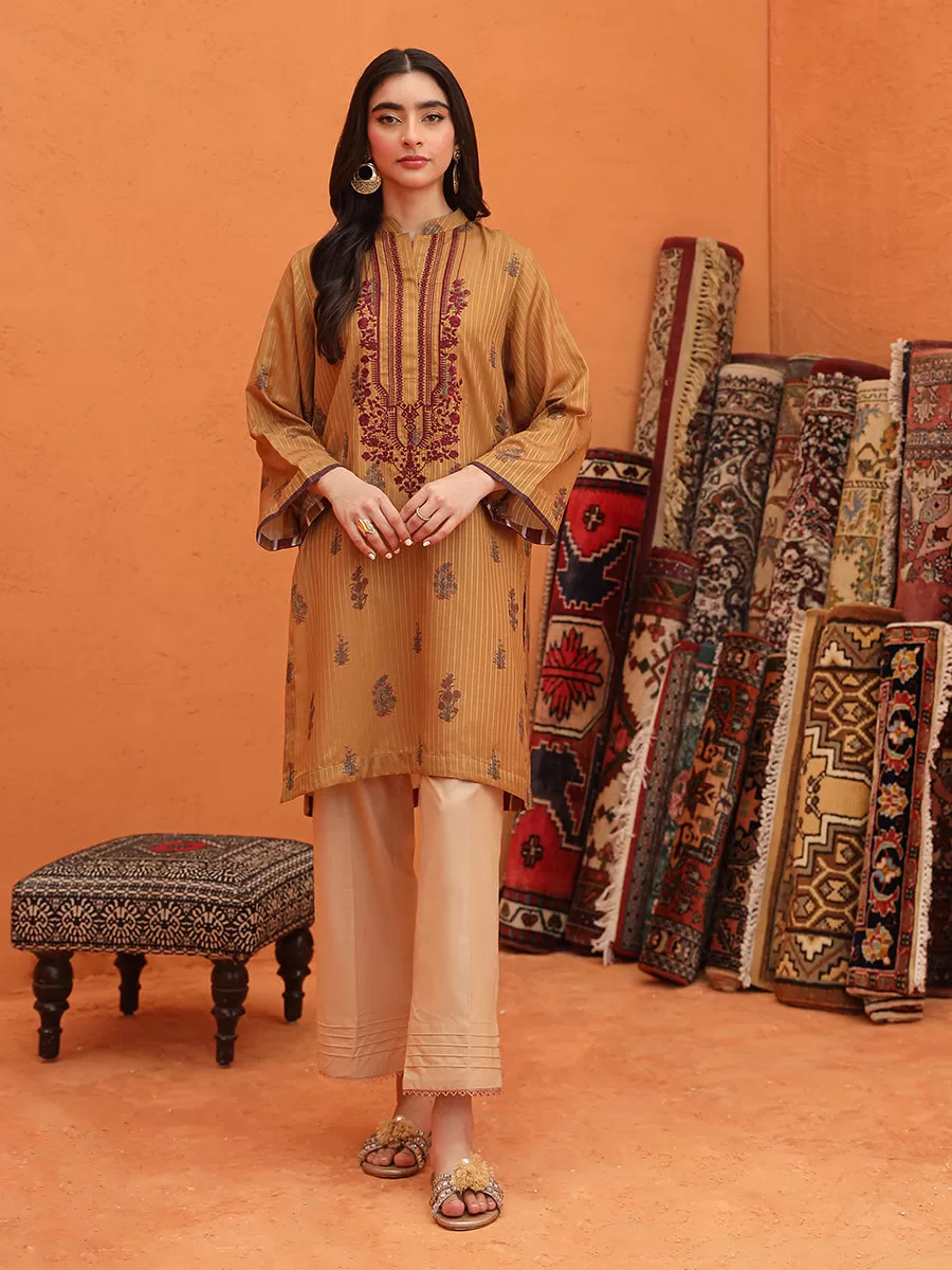 1pc - Stitched Basic Printed Embroidered Lawn Silk Shirt