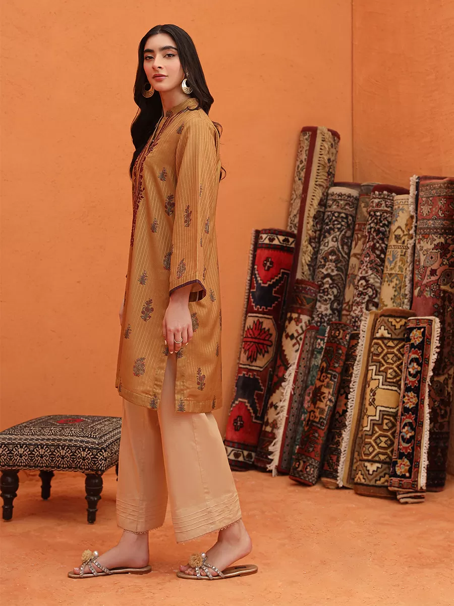 1pc - Stitched Basic Printed Embroidered Lawn Silk Shirt