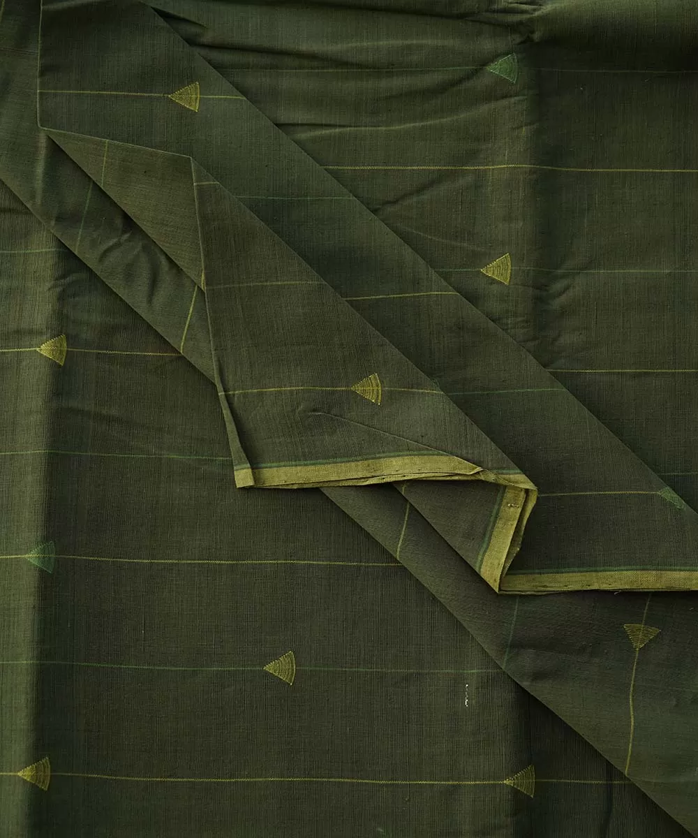 2.5 mtrs Dark green natural dyed cotton handwoven jamdani fabric