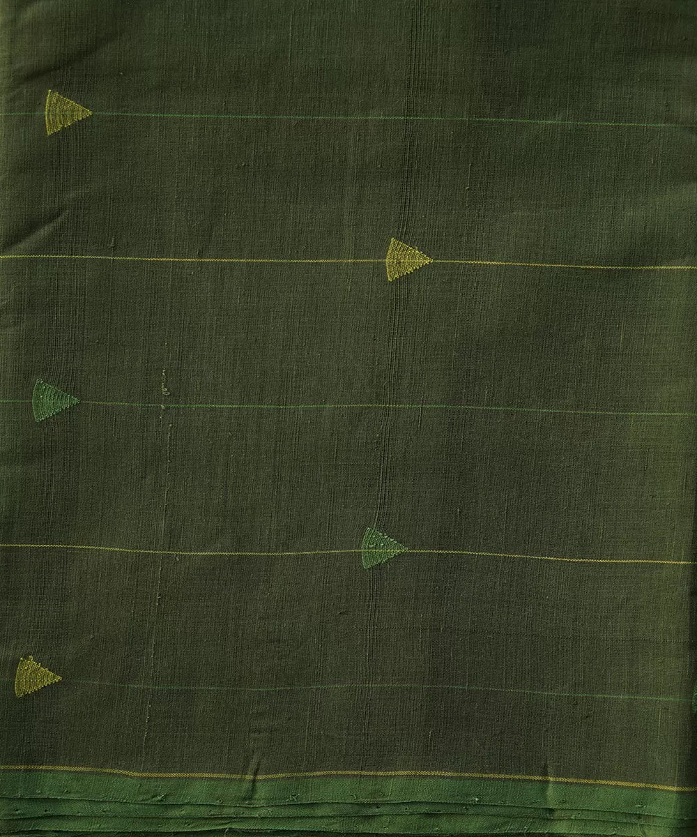 2.5 mtrs Dark green natural dyed cotton handwoven jamdani fabric