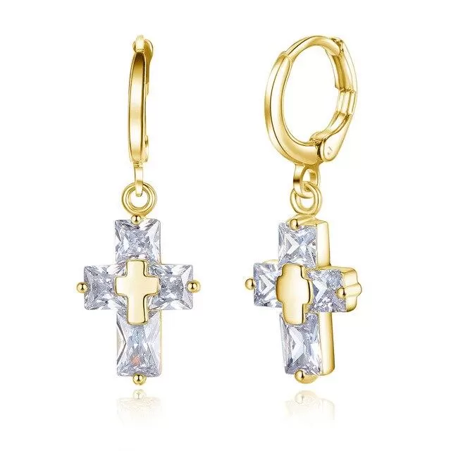 3 Color Crystal Cross Hoop Earrings