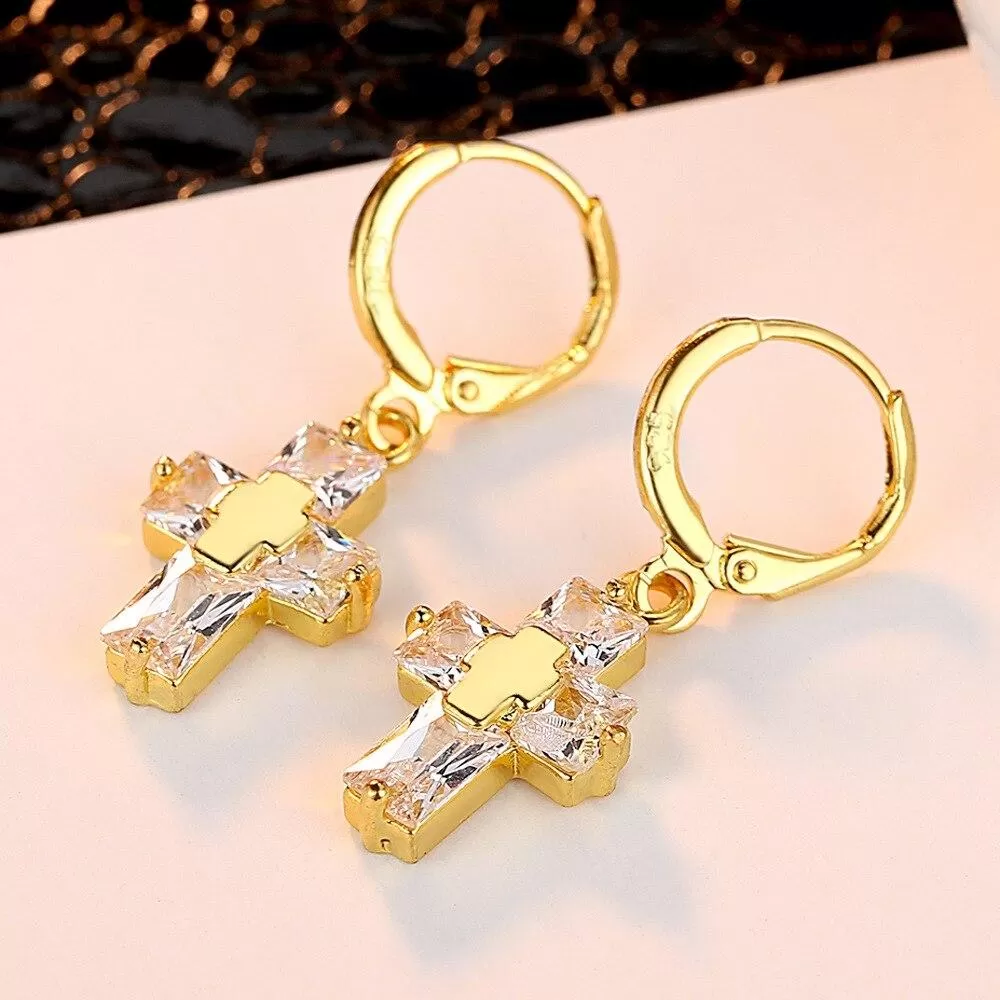 3 Color Crystal Cross Hoop Earrings