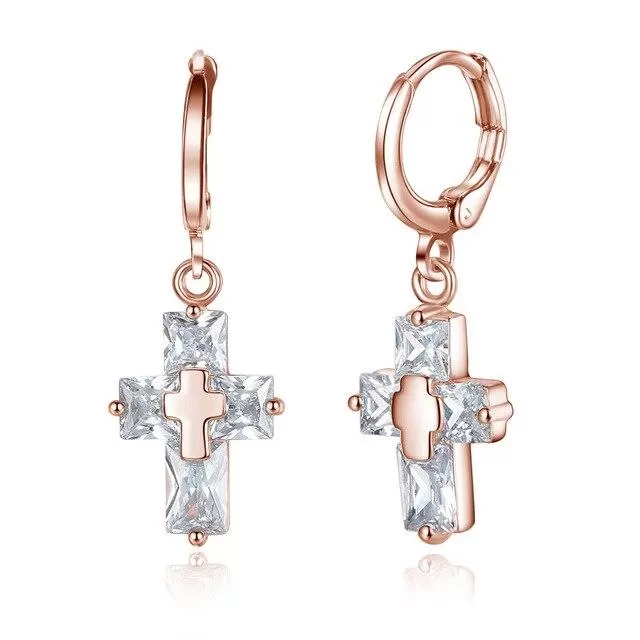 3 Color Crystal Cross Hoop Earrings