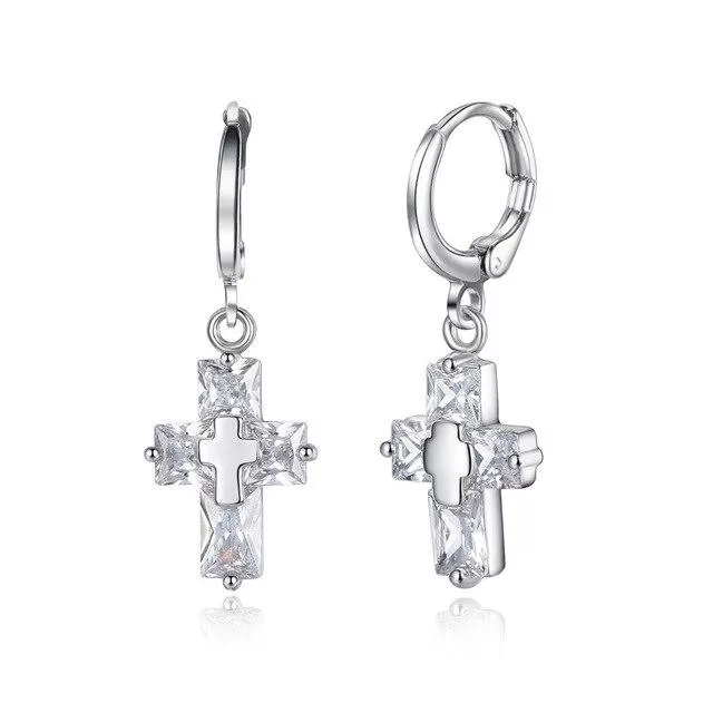 3 Color Crystal Cross Hoop Earrings