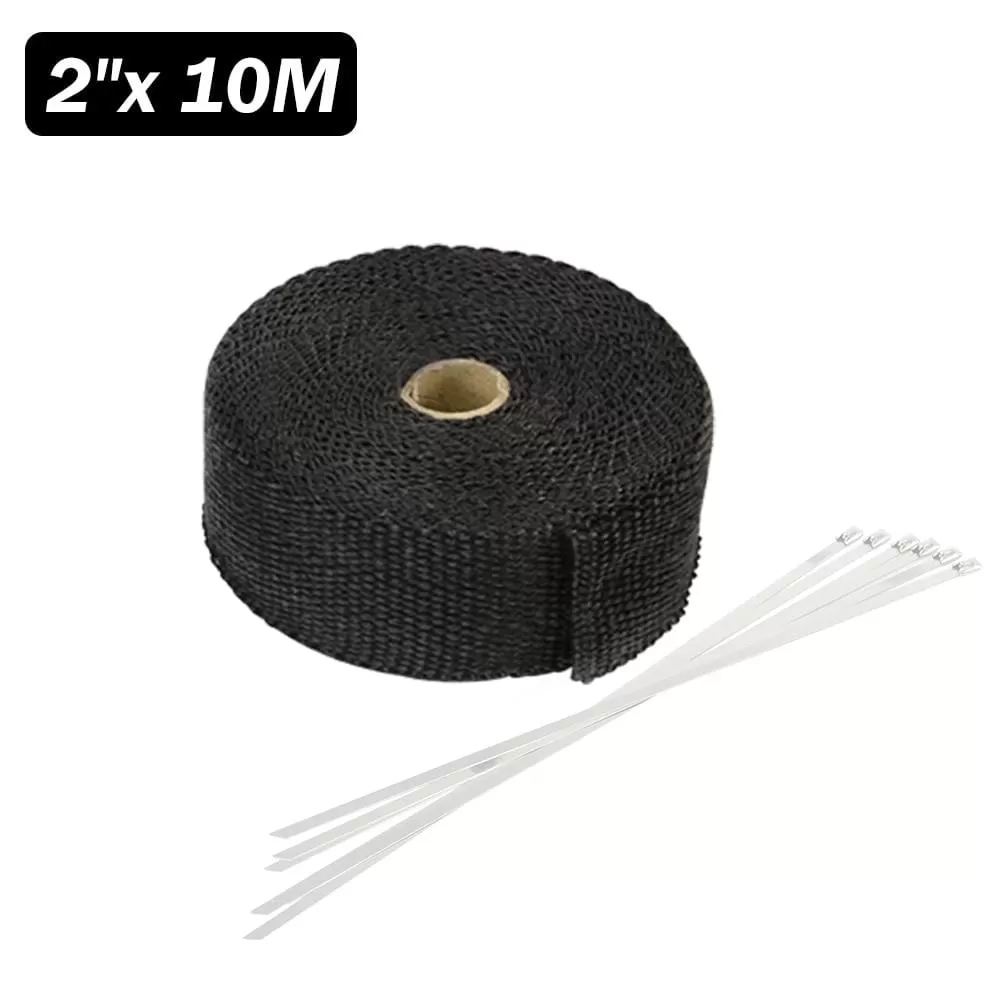 5cm*5M 10M 15M Titanium/Black Exhaust Heat Wrap Roll for Motorcycle Fiberglass Heat Shield Tape with Stainless Ties