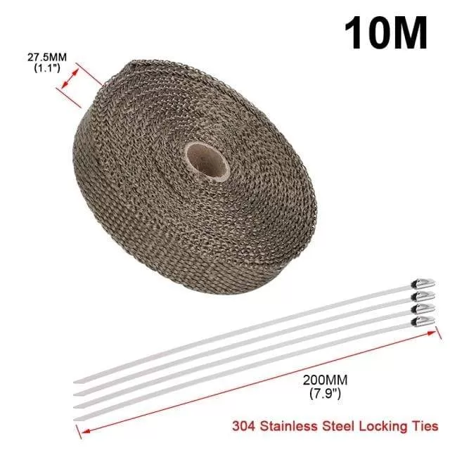 5cm*5M 10M 15M Titanium/Black Exhaust Heat Wrap Roll for Motorcycle Fiberglass Heat Shield Tape with Stainless Ties