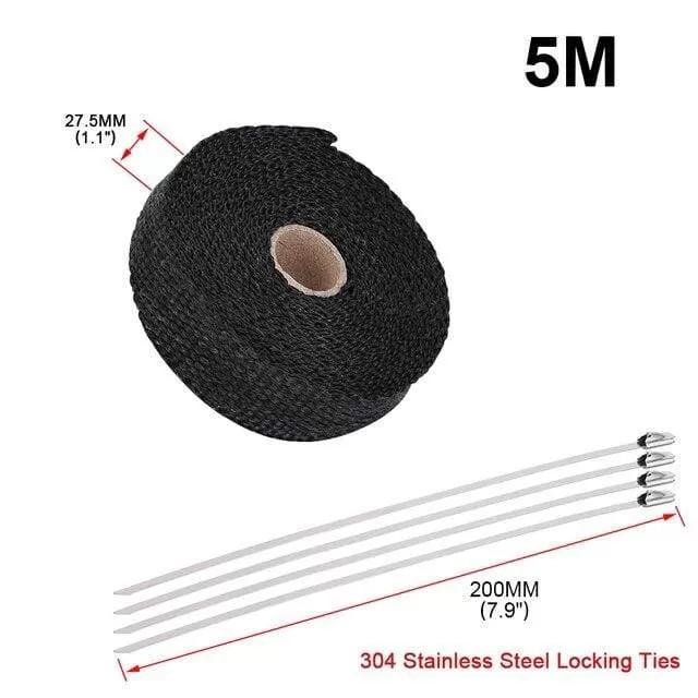 5cm*5M 10M 15M Titanium/Black Exhaust Heat Wrap Roll for Motorcycle Fiberglass Heat Shield Tape with Stainless Ties