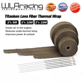 5cm*5M 10M 15M Titanium/Black Exhaust Heat Wrap Roll for Motorcycle Fiberglass Heat Shield Tape with Stainless Ties