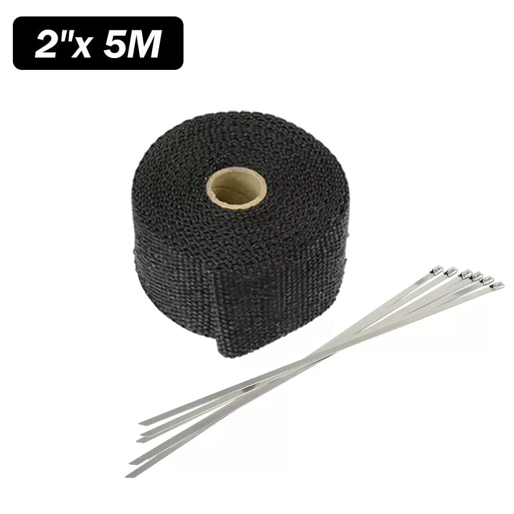 5cm*5M 10M 15M Titanium/Black Exhaust Heat Wrap Roll for Motorcycle Fiberglass Heat Shield Tape with Stainless Ties