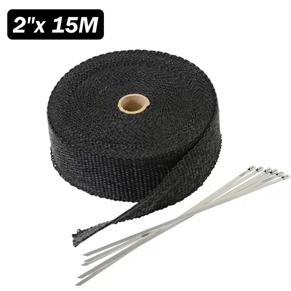 5cm*5M 10M 15M Titanium/Black Exhaust Heat Wrap Roll for Motorcycle Fiberglass Heat Shield Tape with Stainless Ties