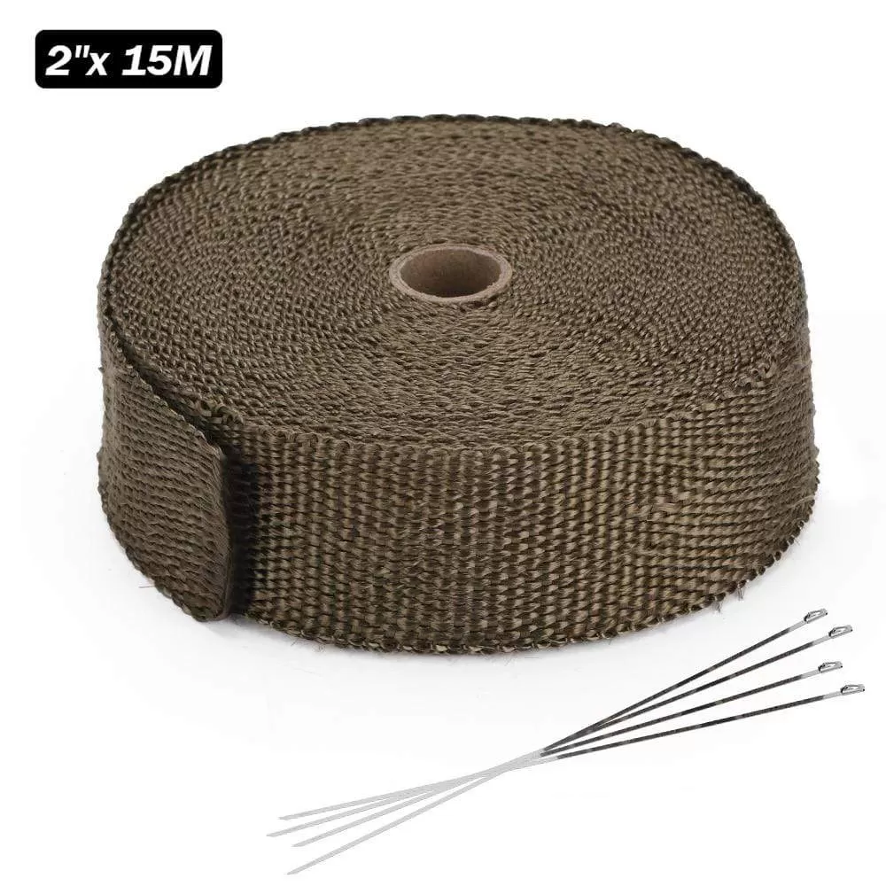 5cm*5M 10M 15M Titanium/Black Exhaust Heat Wrap Roll for Motorcycle Fiberglass Heat Shield Tape with Stainless Ties