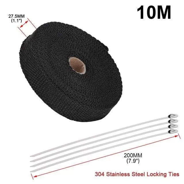 5cm*5M 10M 15M Titanium/Black Exhaust Heat Wrap Roll for Motorcycle Fiberglass Heat Shield Tape with Stainless Ties