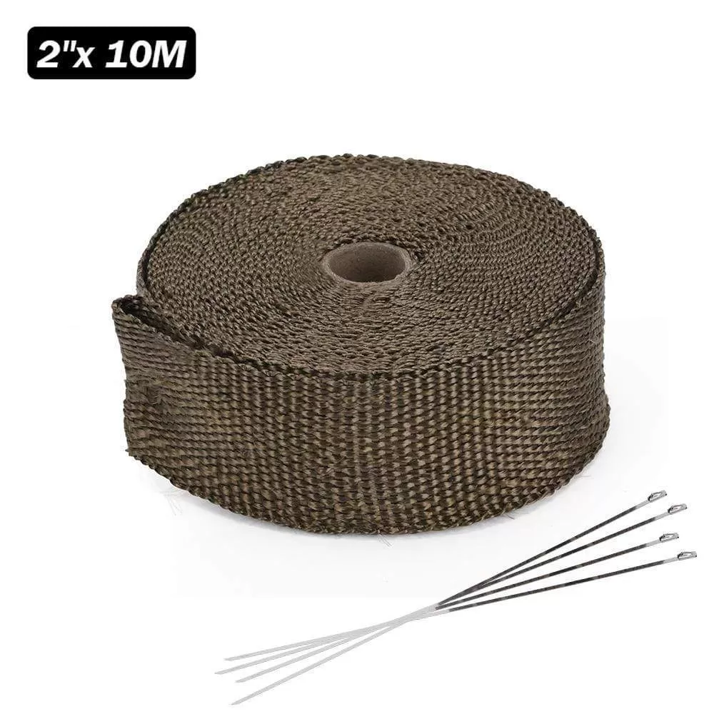 5cm*5M 10M 15M Titanium/Black Exhaust Heat Wrap Roll for Motorcycle Fiberglass Heat Shield Tape with Stainless Ties