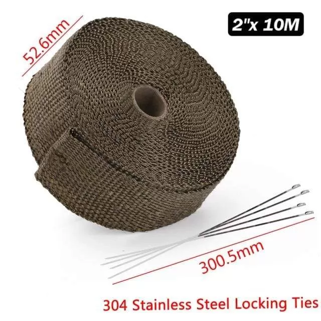 5cm*5M 10M 15M Titanium/Black Exhaust Heat Wrap Roll for Motorcycle Fiberglass Heat Shield Tape with Stainless Ties