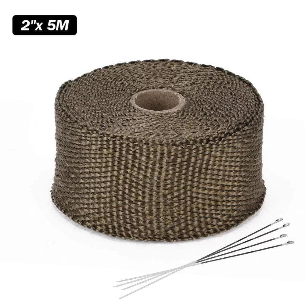 5cm*5M 10M 15M Titanium/Black Exhaust Heat Wrap Roll for Motorcycle Fiberglass Heat Shield Tape with Stainless Ties