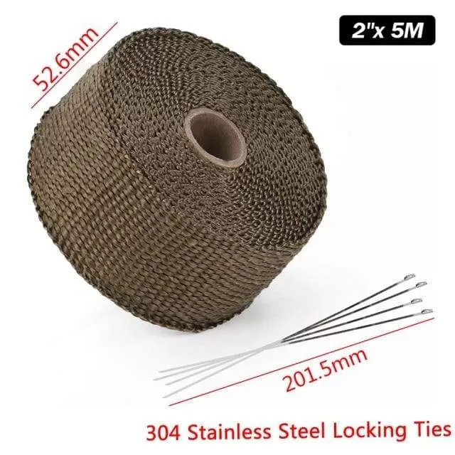 5cm*5M 10M 15M Titanium/Black Exhaust Heat Wrap Roll for Motorcycle Fiberglass Heat Shield Tape with Stainless Ties