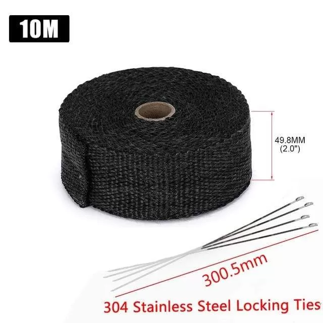 5cm*5M 10M 15M Titanium/Black Exhaust Heat Wrap Roll for Motorcycle Fiberglass Heat Shield Tape with Stainless Ties