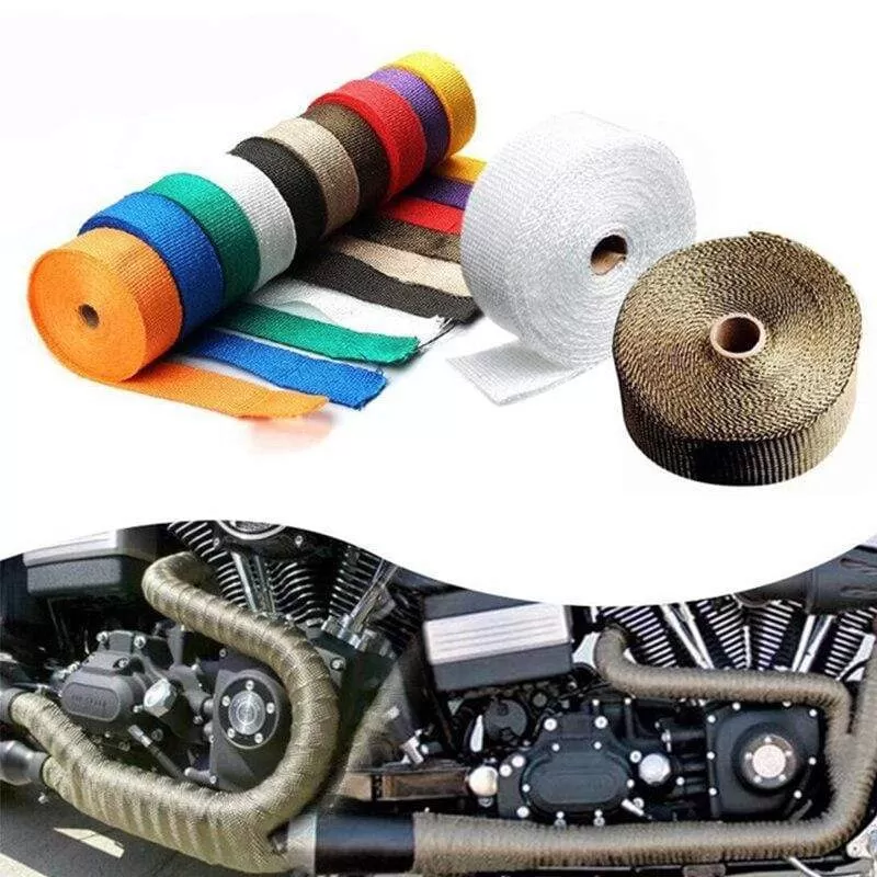 5cm*5M/10M/15M Motorcycle Exhaust Thermal Tape Header Heat Wrap Manifold Insulation Roll Resistant with Stainless Ties