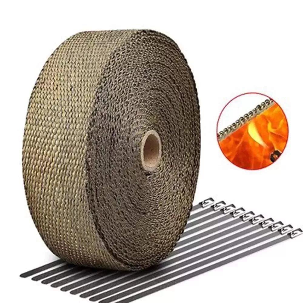 5cm*5M/10M/15M Motorcycle Exhaust Thermal Tape Header Heat Wrap Manifold Insulation Roll Resistant with Stainless Ties