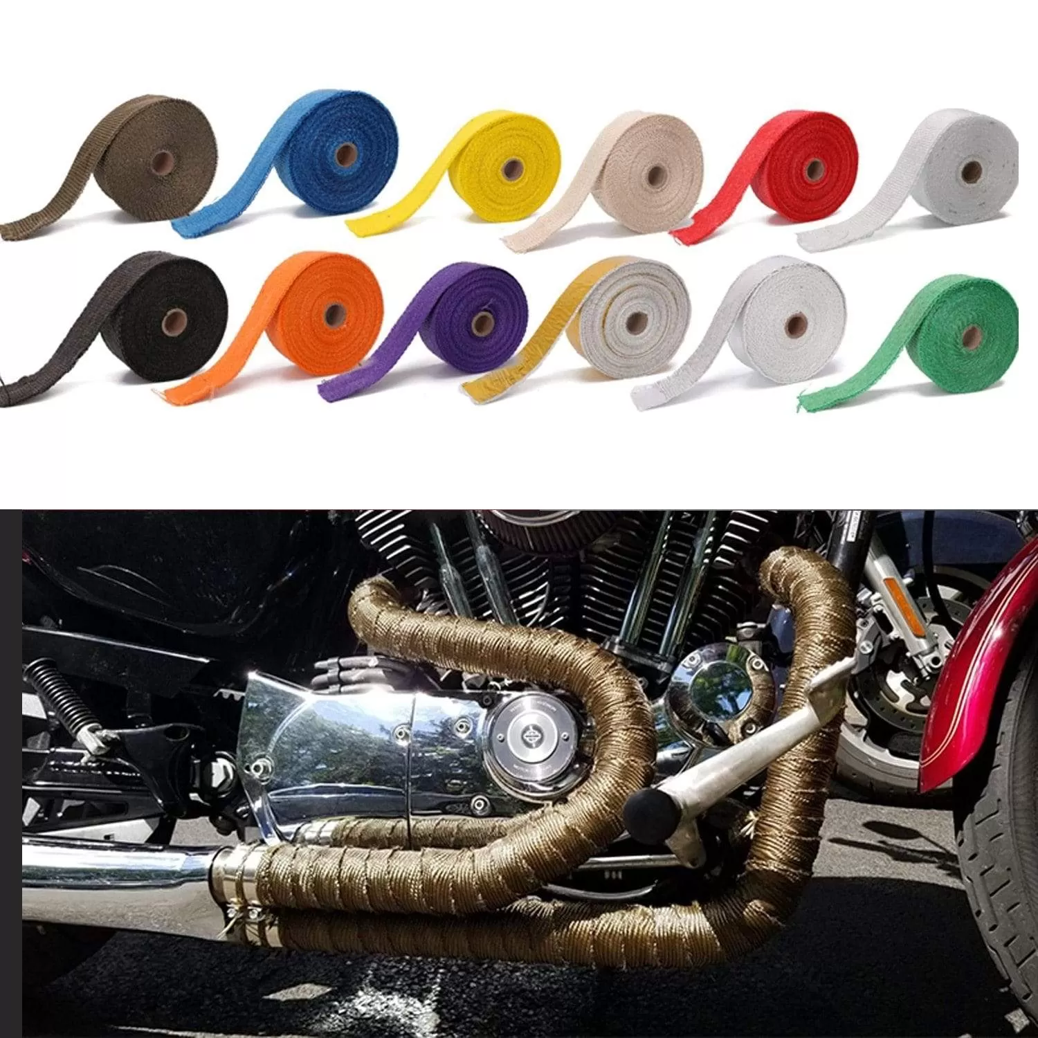 5cm*5M/10M/15M Motorcycle Exhaust Thermal Tape Header Heat Wrap Manifold Insulation Roll Resistant with Stainless Ties