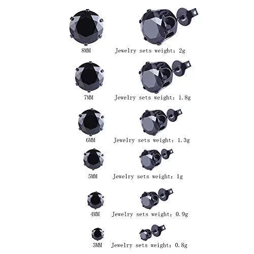 6 & 8 &9 Stainless Steel Pack Cubic Zirconia Studs Earrings Sets Unisex