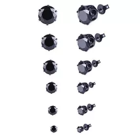 6 & 8 &9 Stainless Steel Pack Cubic Zirconia Studs Earrings Sets Unisex