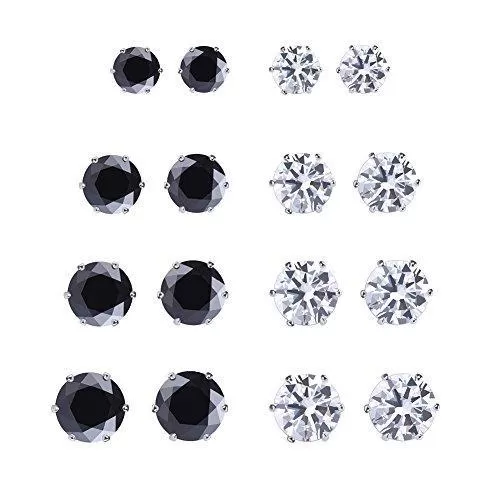 6 & 8 &9 Stainless Steel Pack Cubic Zirconia Studs Earrings Sets Unisex