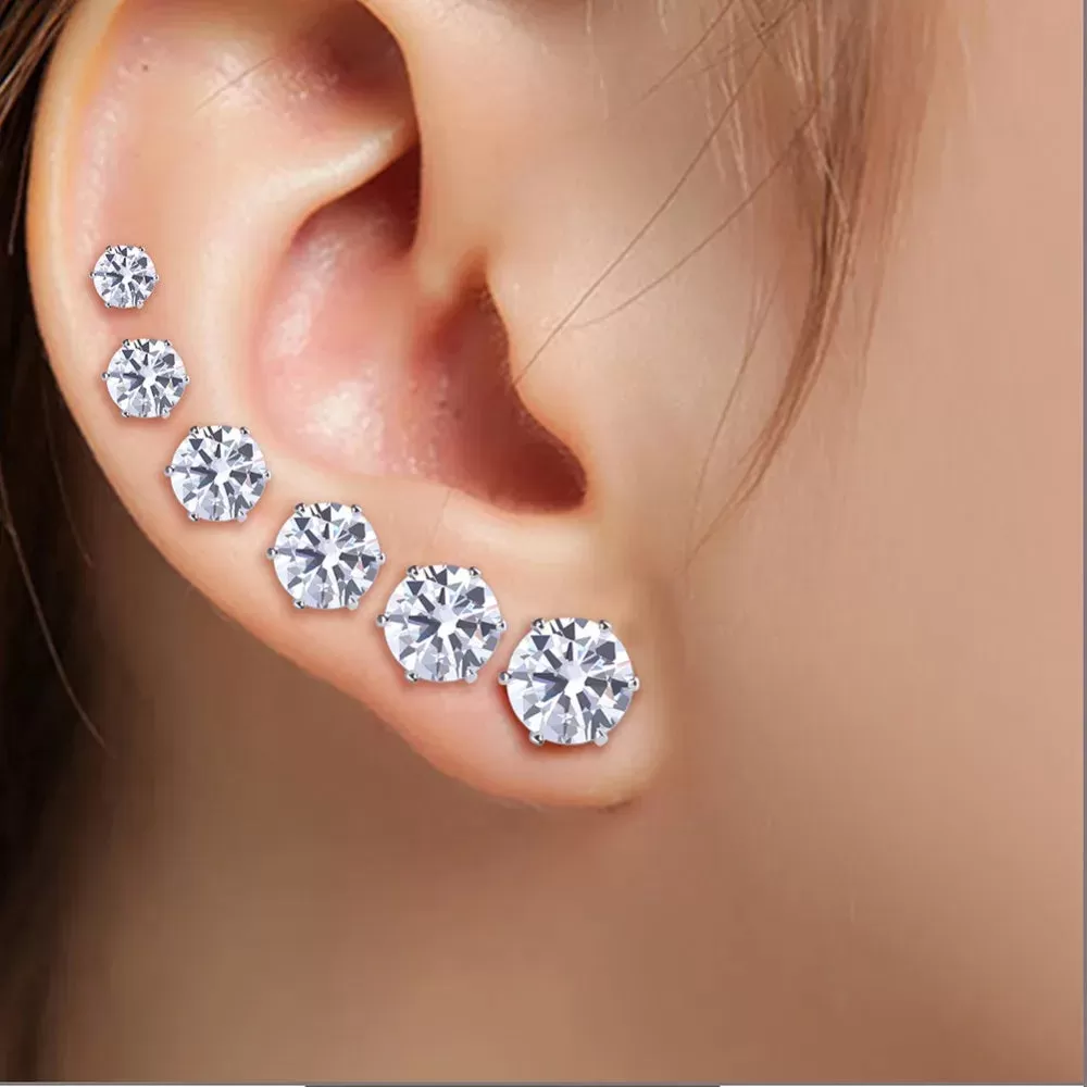 6 & 8 &9 Stainless Steel Pack Cubic Zirconia Studs Earrings Sets Unisex