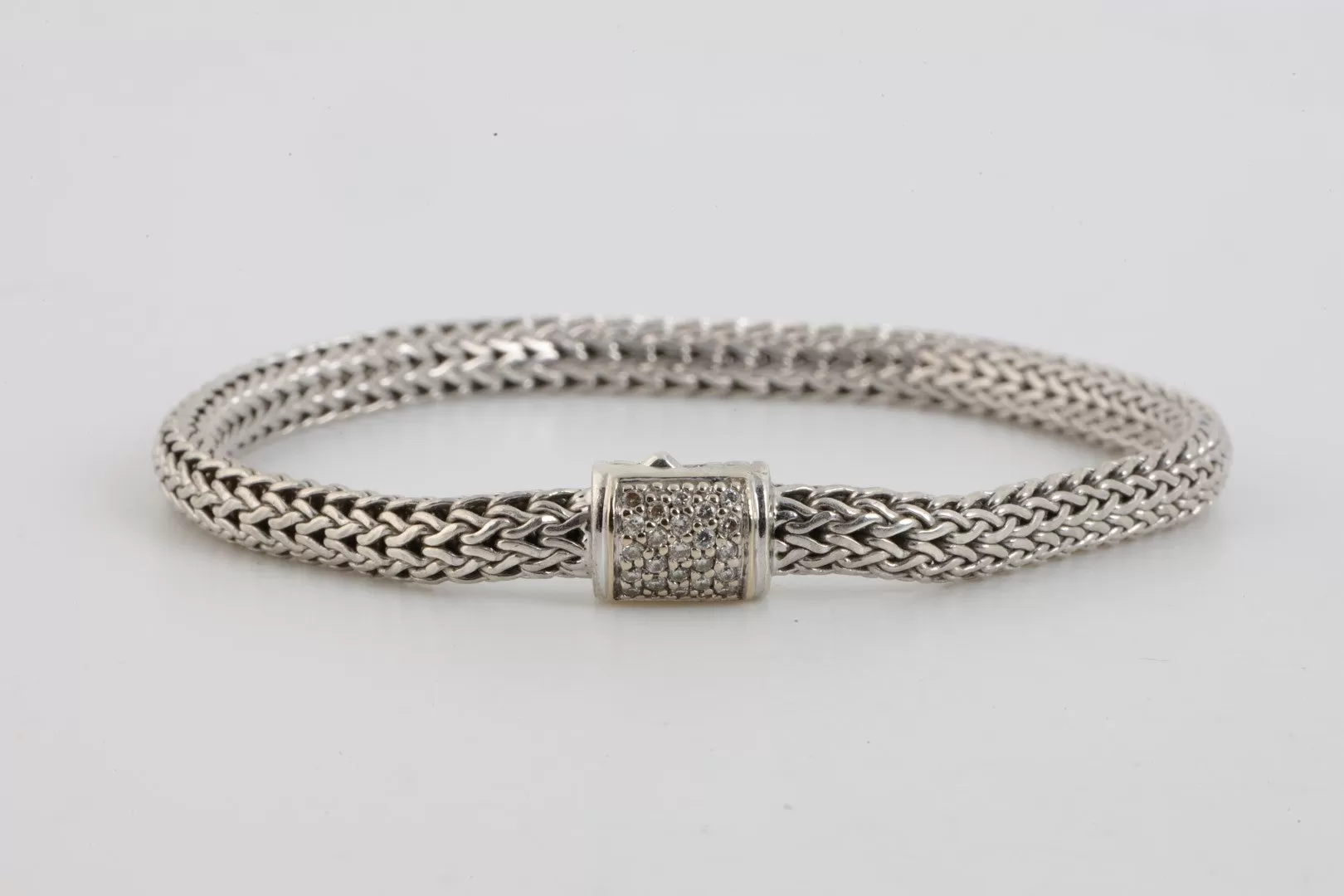 7" John Hardy 925 Silver & 18k Gold 0.23tcw Diamond Bracelet (16.86g.)